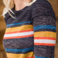 Women's modest multi striped mustard red blue sweater