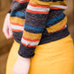 Women's modest multi striped mustard red blue sweater