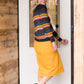Women's modest multi striped mustard red blue sweater