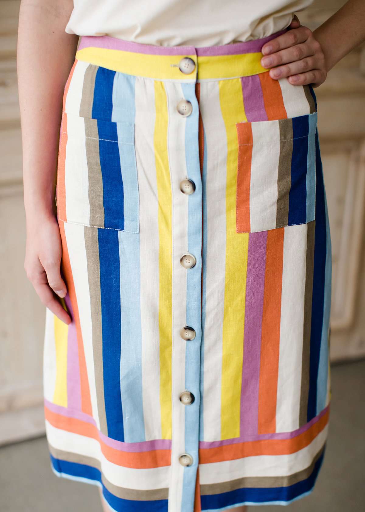 Multi Stripe Button Front Midi Skirt Skirts