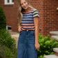 Multi Stripe Casual Short Sleeve Tee Tops