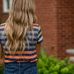 Multi Stripe Casual Short Sleeve Tee Tops