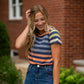 Multi Stripe Casual Short Sleeve Tee Tops