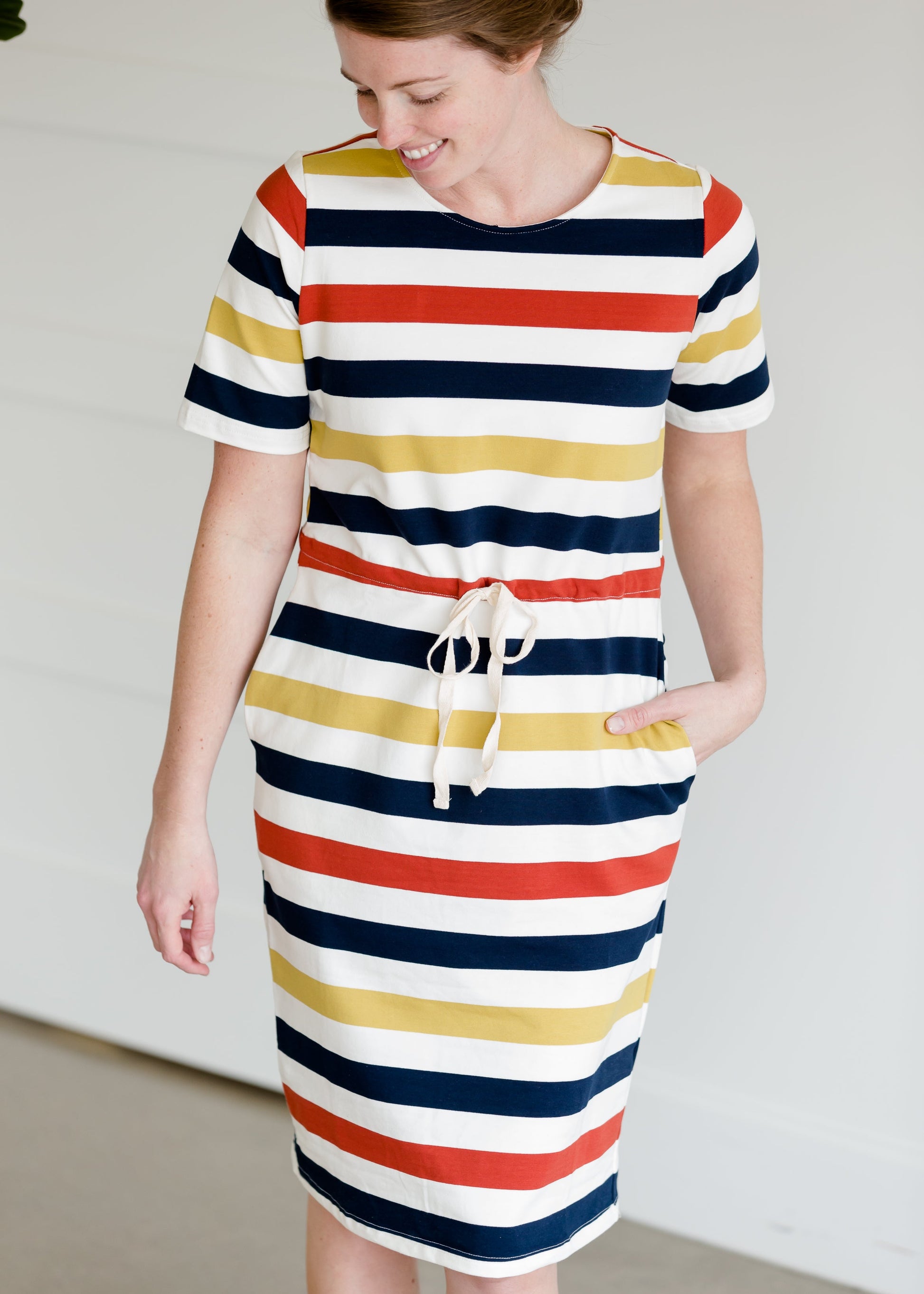Multi Striped Knit Drawstring Midi Dress - FINAL SALE Dresses