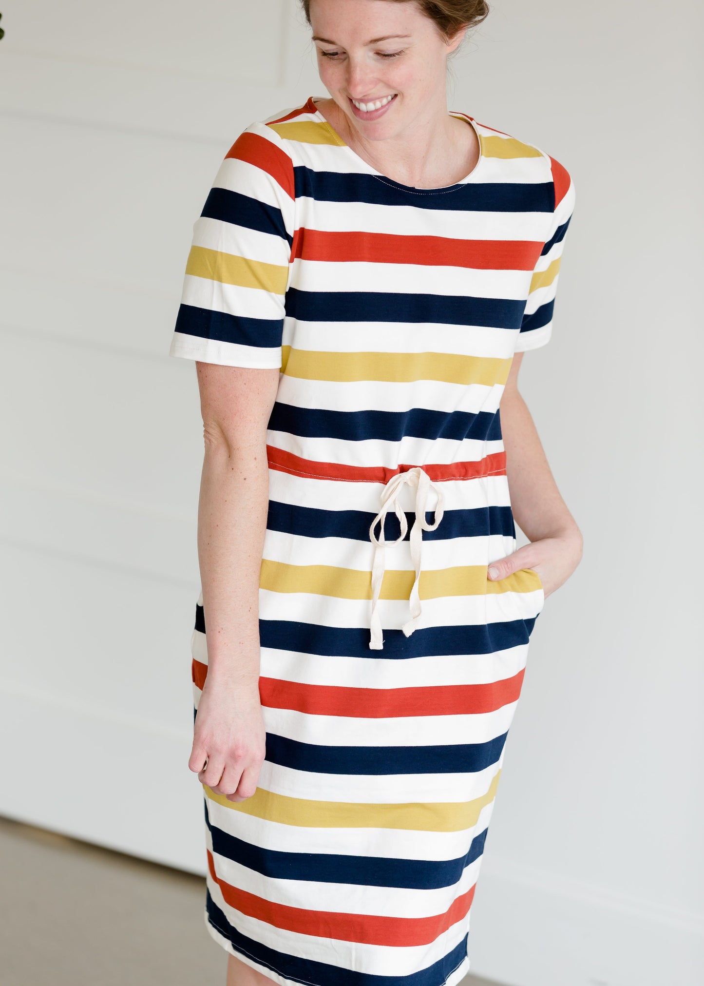 Multi Striped Knit Drawstring Midi Dress - FINAL SALE Dresses