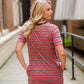 women's mauve midi dress with black and white stripes and side pockets