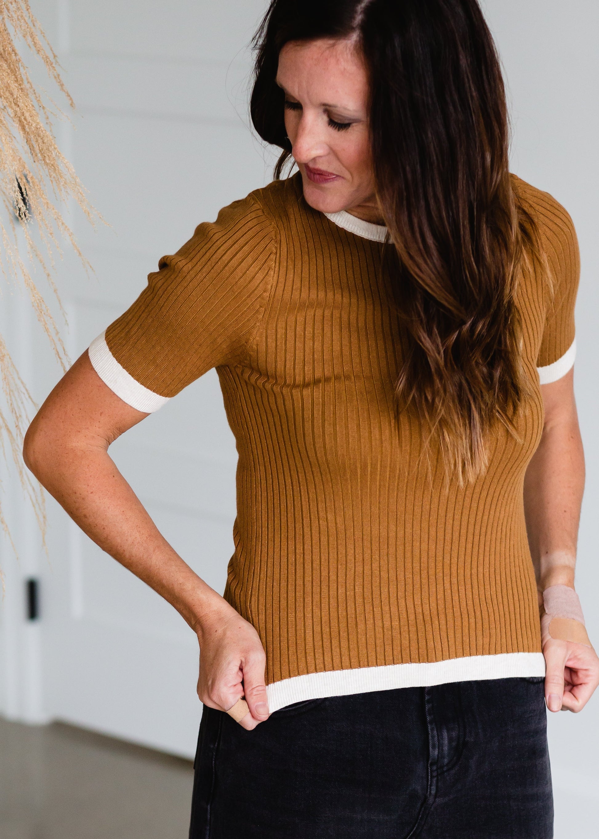 Mustard Contrast Ribbed Knit Top - FINAL SALE Shirt