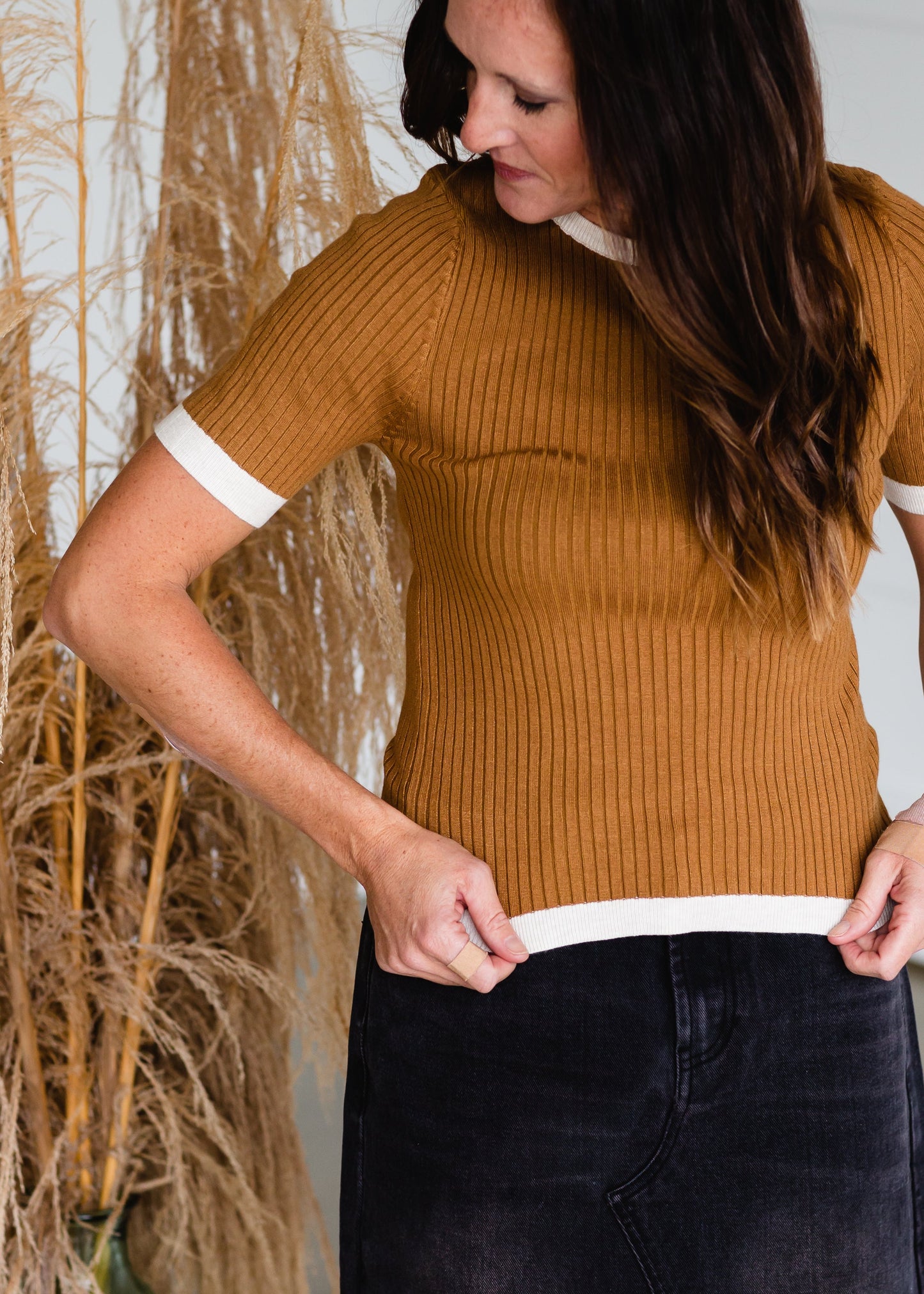 Mustard Contrast Ribbed Knit Top - FINAL SALE Shirt
