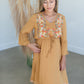 Mustard Embroidered Bell Sleeve Midi Dress Dresses Tea & Rose