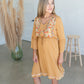 Mustard Embroidered Bell Sleeve Midi Dress Dresses Tea & Rose