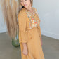 Mustard Embroidered Bell Sleeve Midi Dress Dresses Tea & Rose