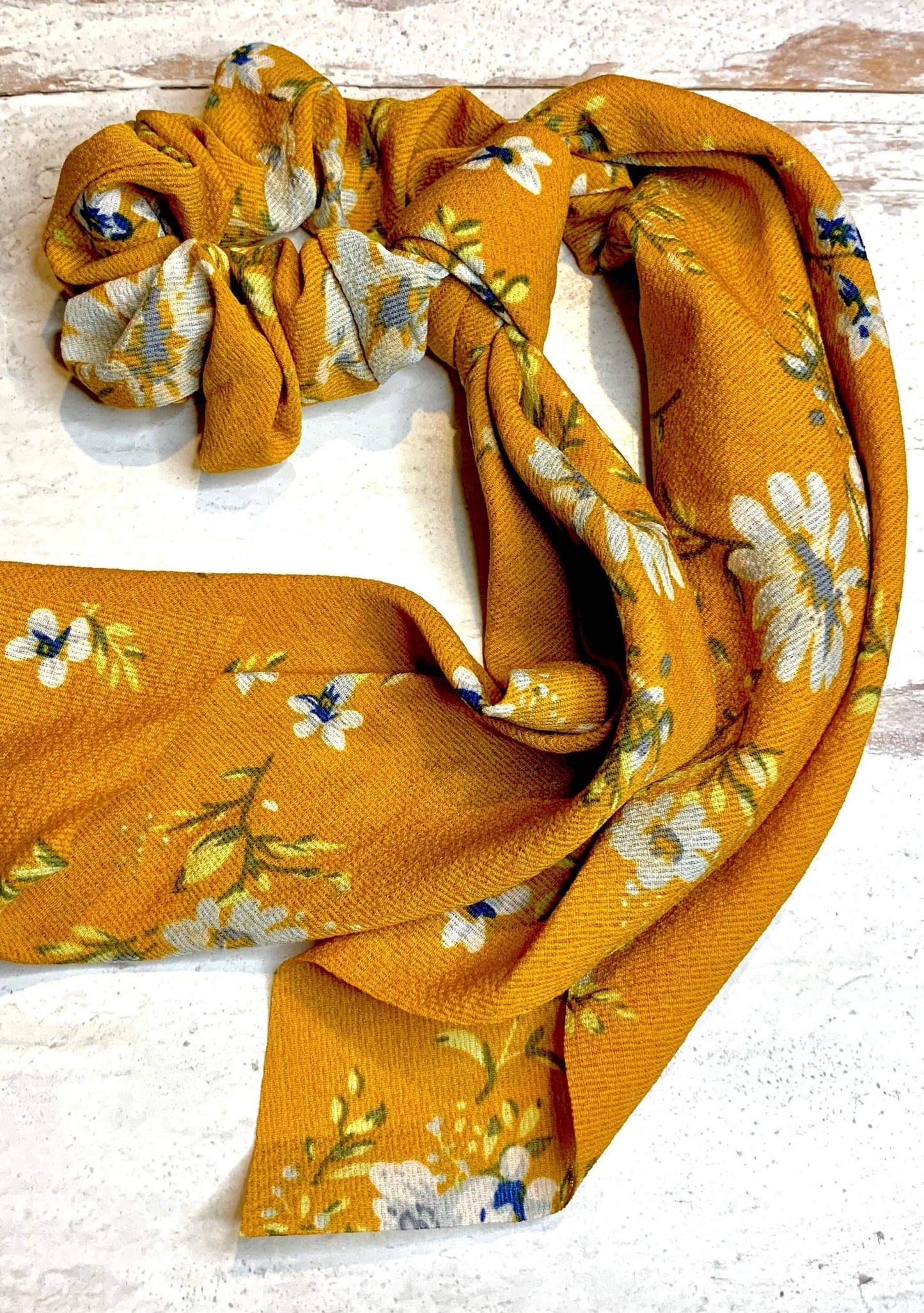 Mustard Floral Scarf Scrunchie Accessories