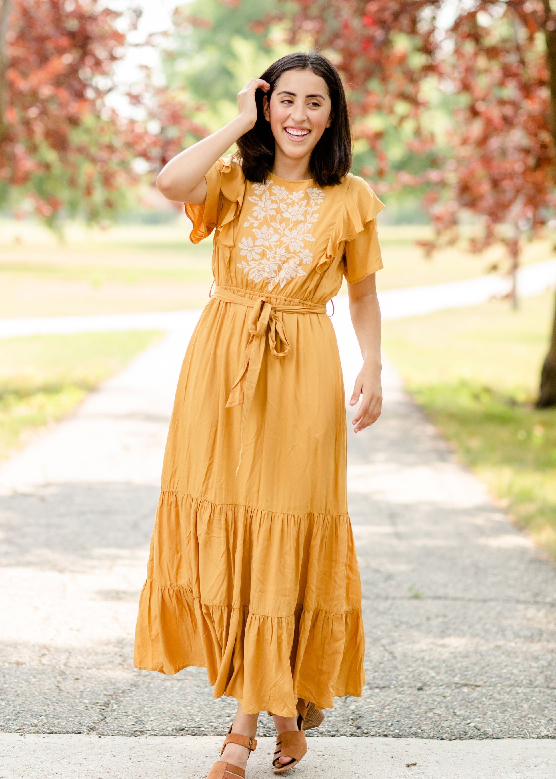 Mustard Flutter Sleeve Floral Maxi Dress - FINAL SALE Dresses