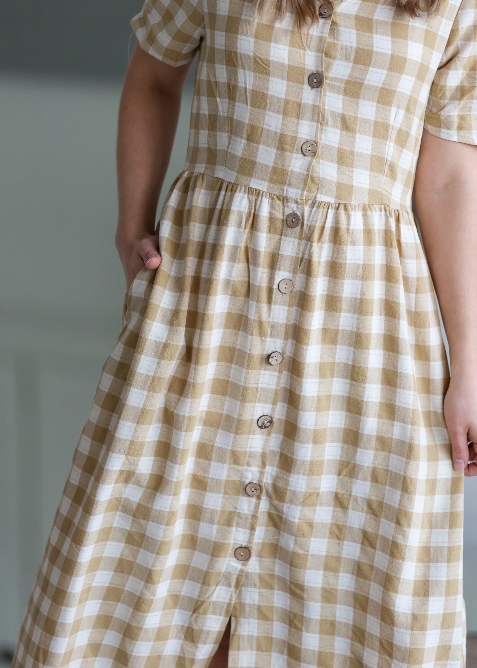 Mustard Gingham Midi Dress Dresses Hayden