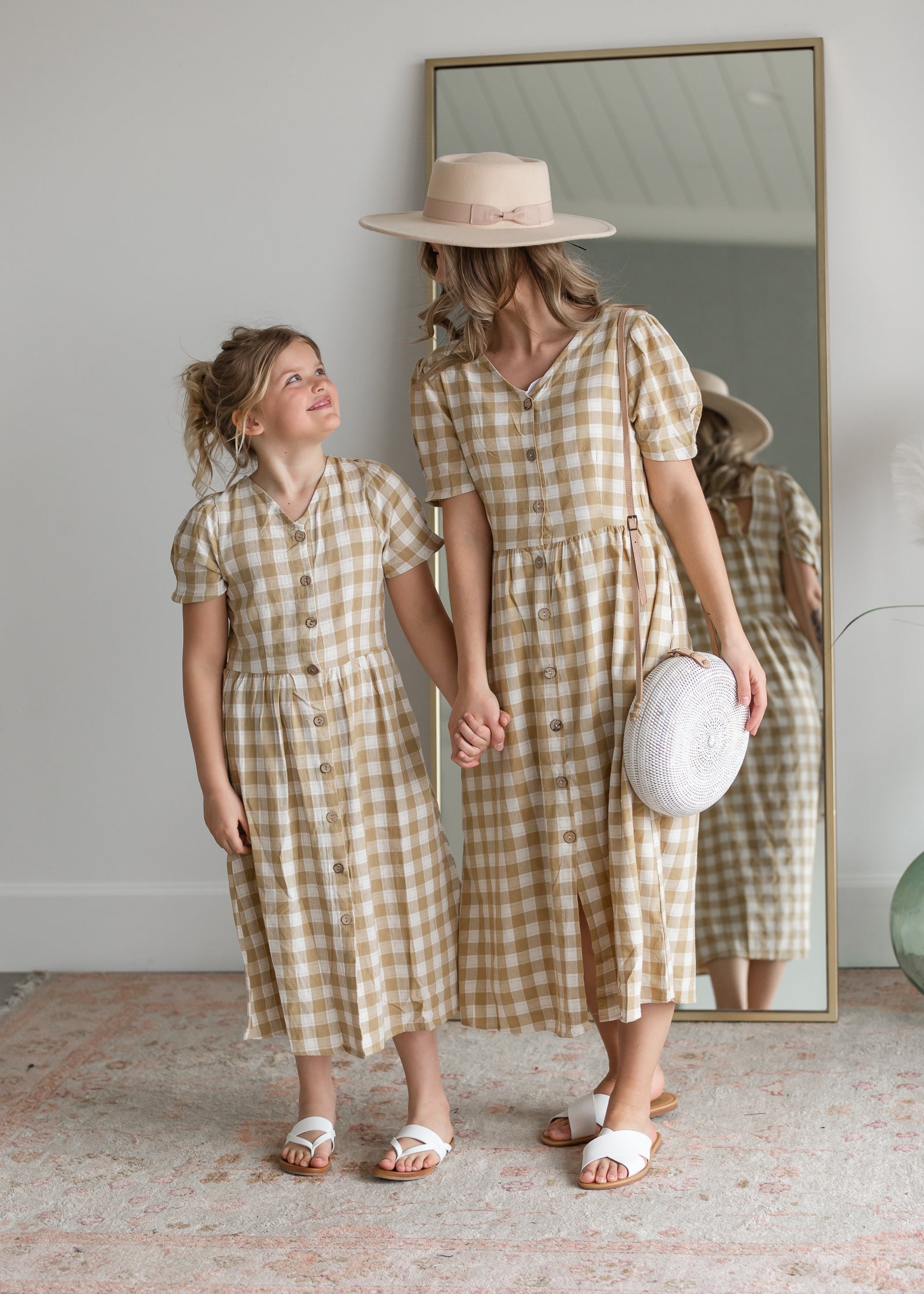 Mustard Gingham Midi Dress Dresses Hayden