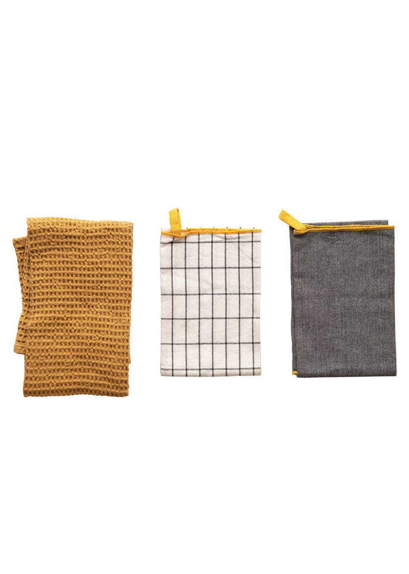 Mustard + Gray Cotton Tea Towels - Set of 3 - FINAL SALE Home & Lifestyle