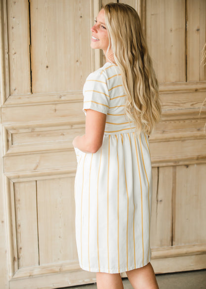 Mustard Striped Button Front Midi Dress - FINAL SALE Dresses