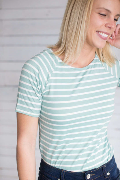 Muted Boat Neck Striped Tee-FINAL SALE Tops
