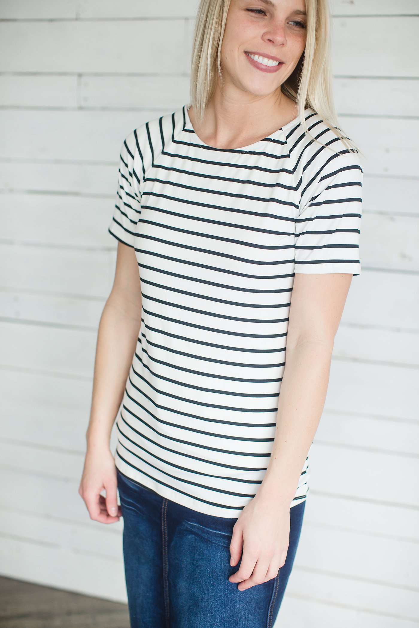 Muted Boat Neck Striped Tee-FINAL SALE Tops