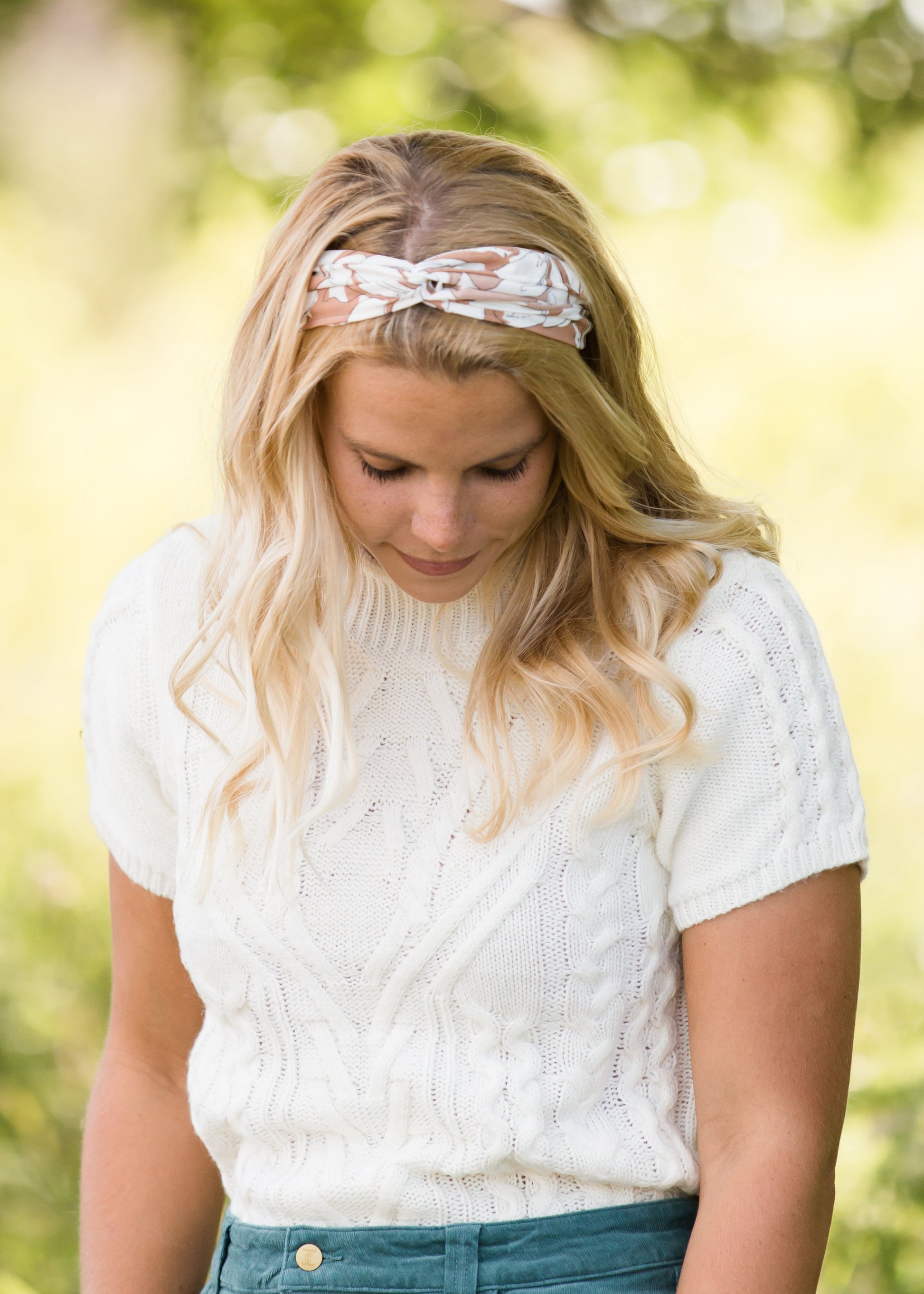 muted floral taupe headband