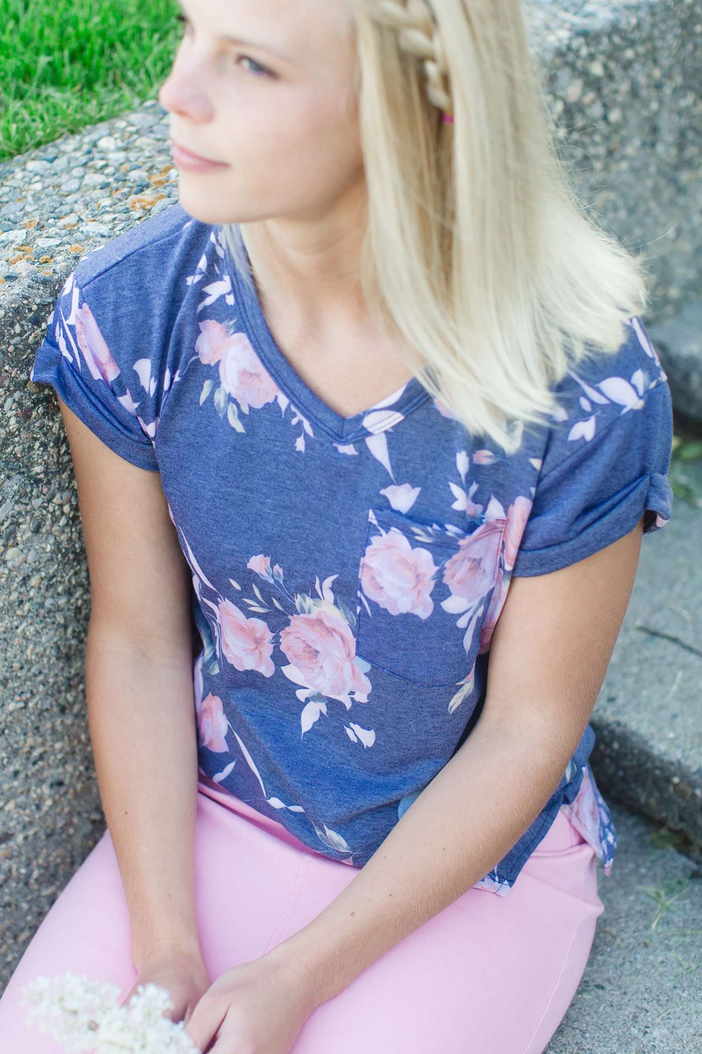 Muted Floral Tee Tops