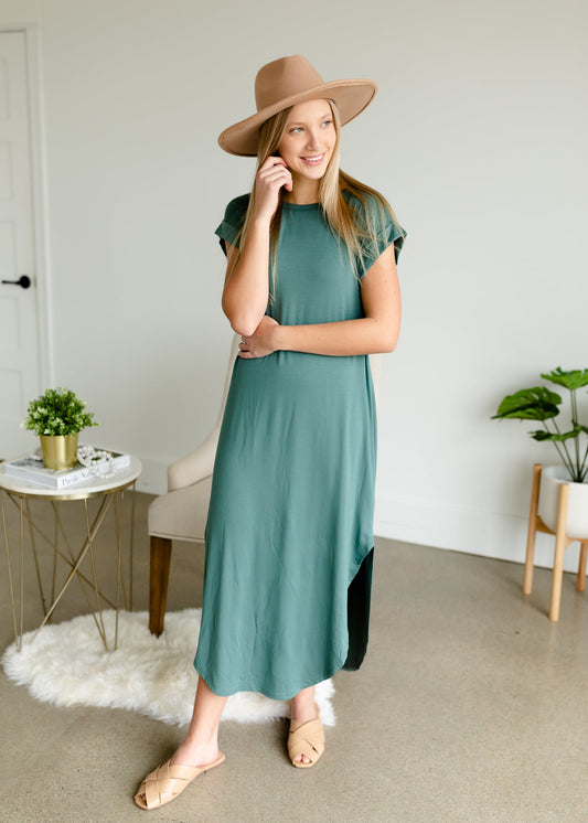 Muted Jade Round Hem T-Shirt Dress Dresses