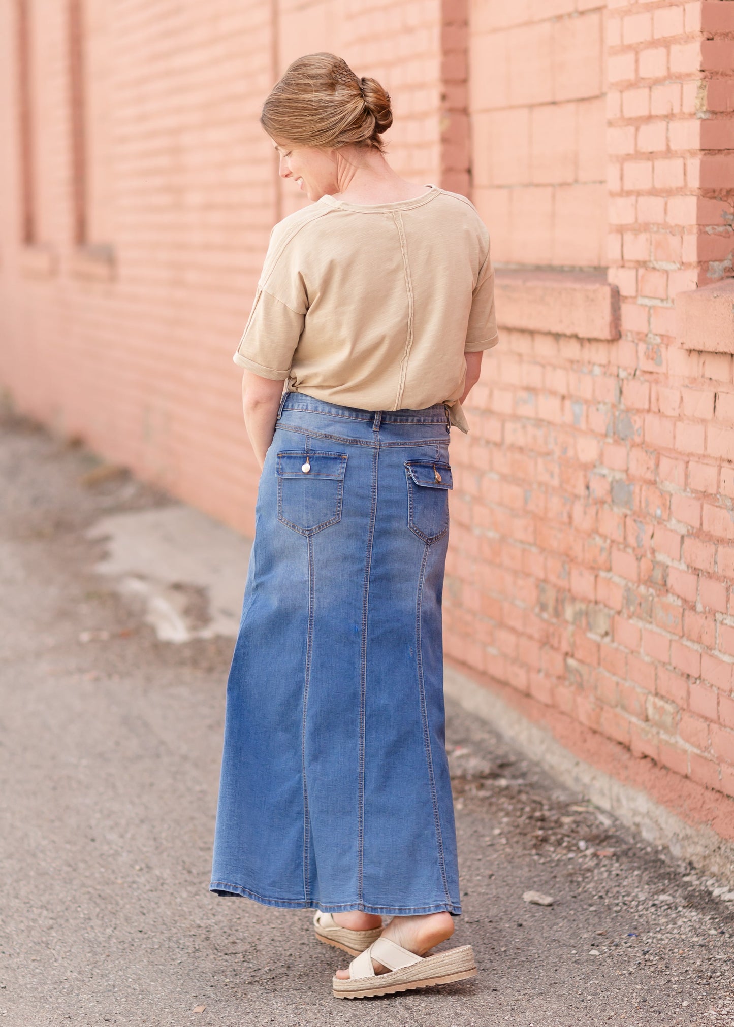 Naomi Vintage Wash Long Denim A-Line Skirt Skirts