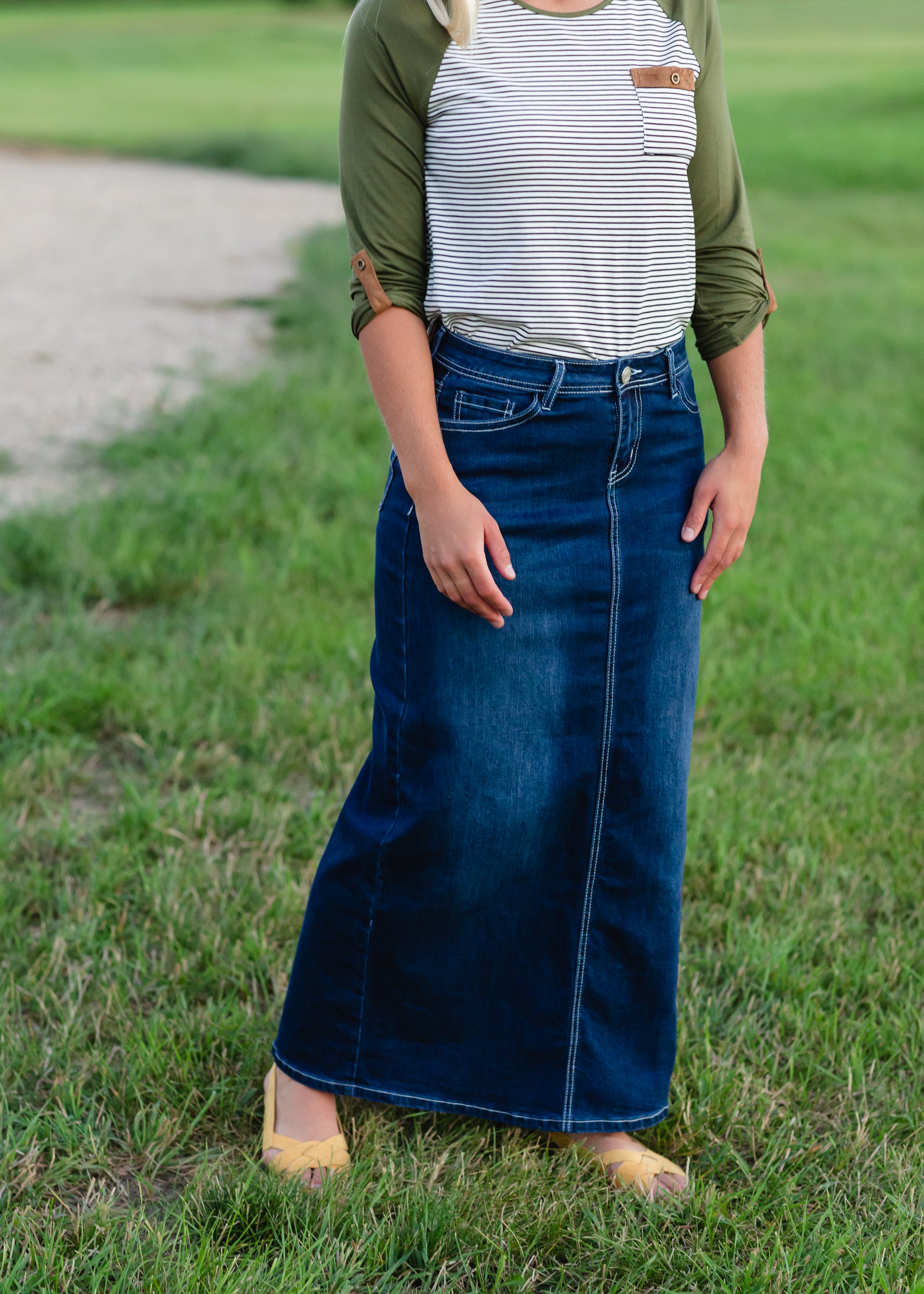 Natalie Dark Denim Long Jean Skirt | Inherit Clothing Company – Inherit Co.