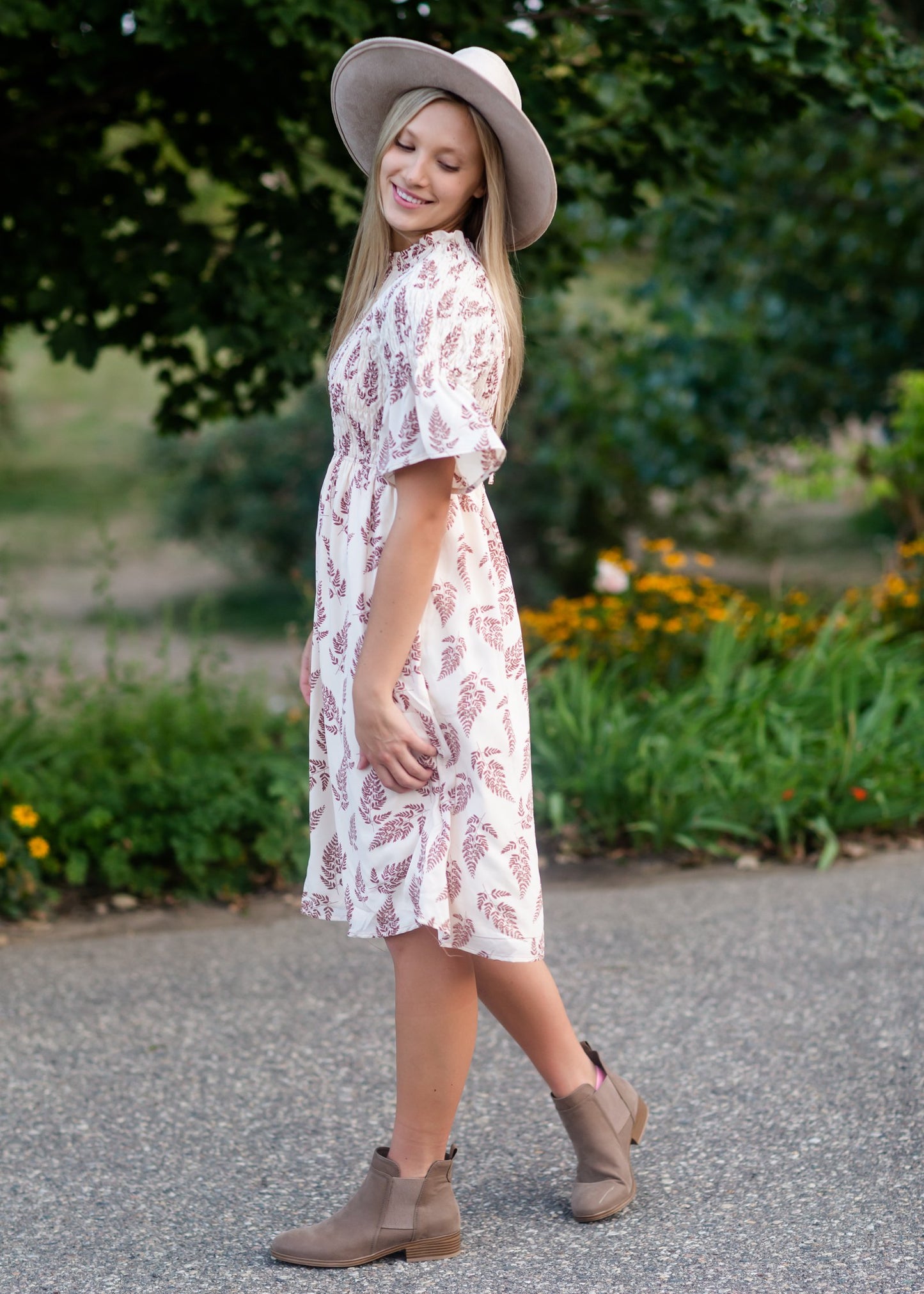 Natural Smocked Detail Midi Dress Dresses Polygram