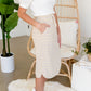 Natural Stripe Cotton Elastic Waist Midi Skirt Skirts