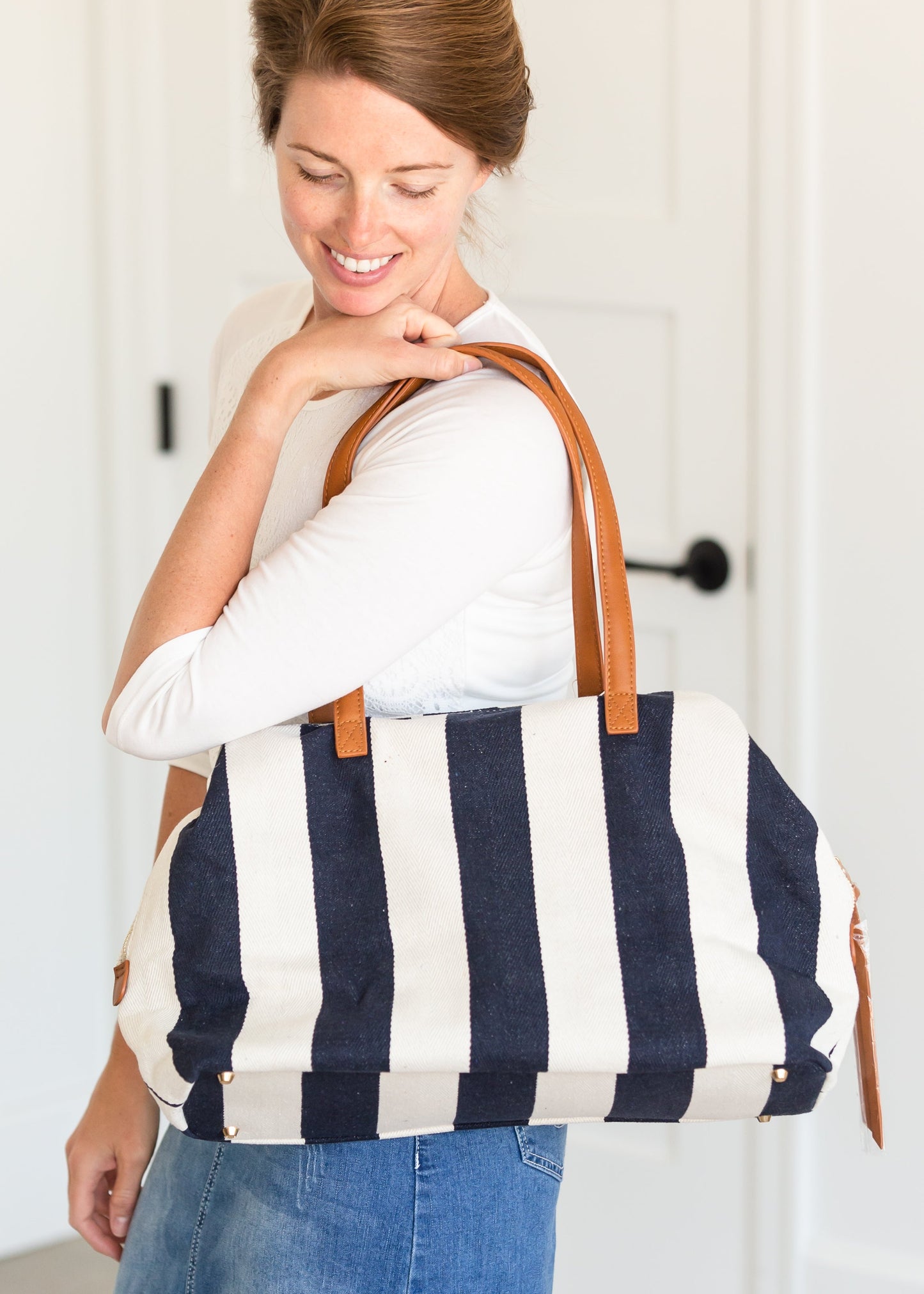 Navy and White Striped Satchel Accessories