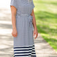 Navy and White Striped Tie Midi Dress Dresses