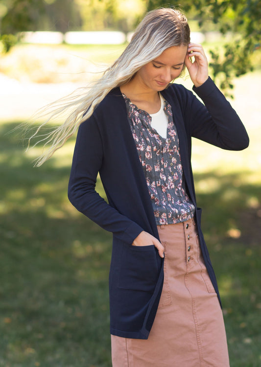 Navy Cally Open Front Cardigans Tops