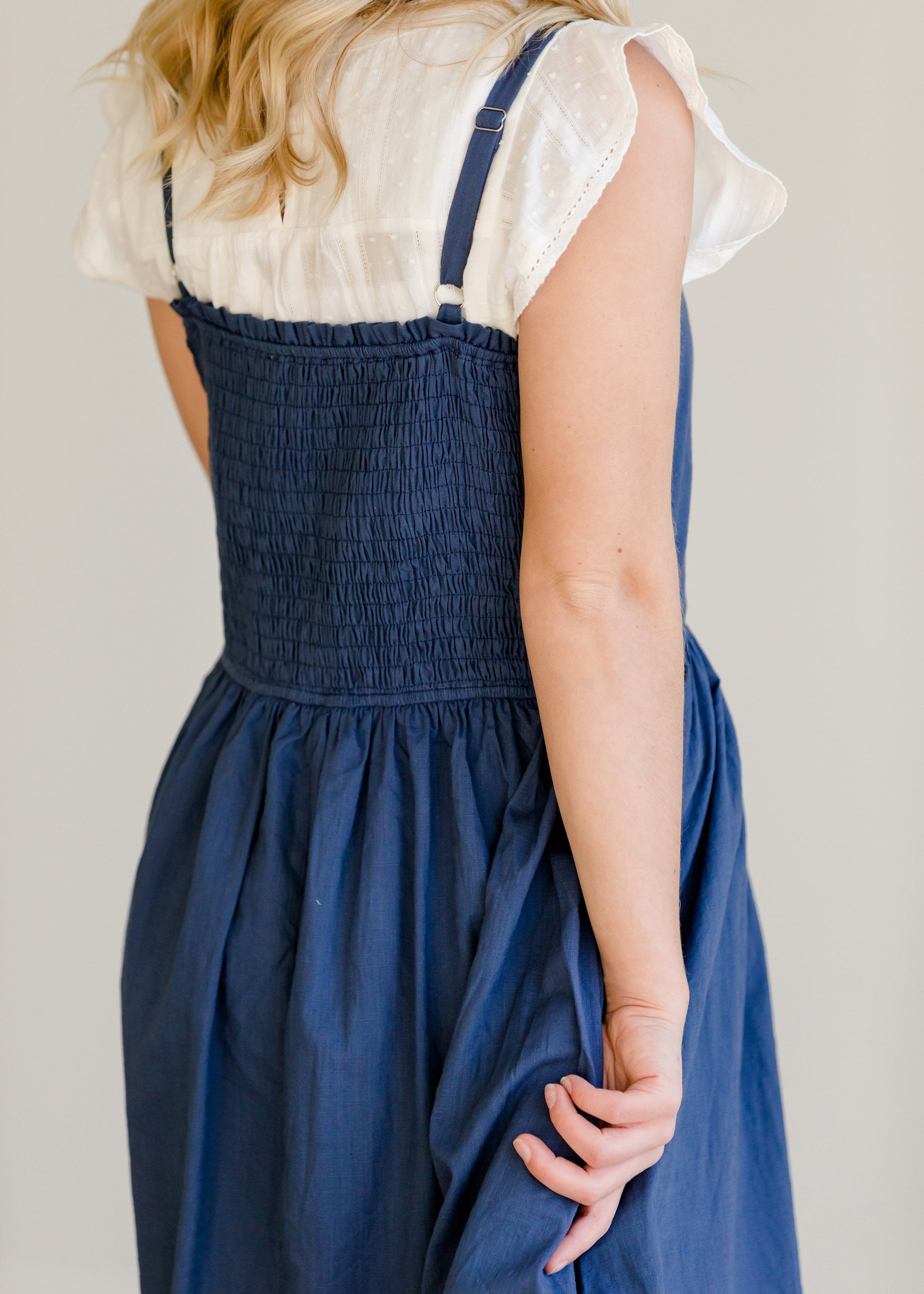 Navy Cotton Button Front Smocked Maxi Dress - FINAL SALE Dresses
