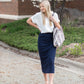 Navy Fallon Rib Midi Skirt Skirts