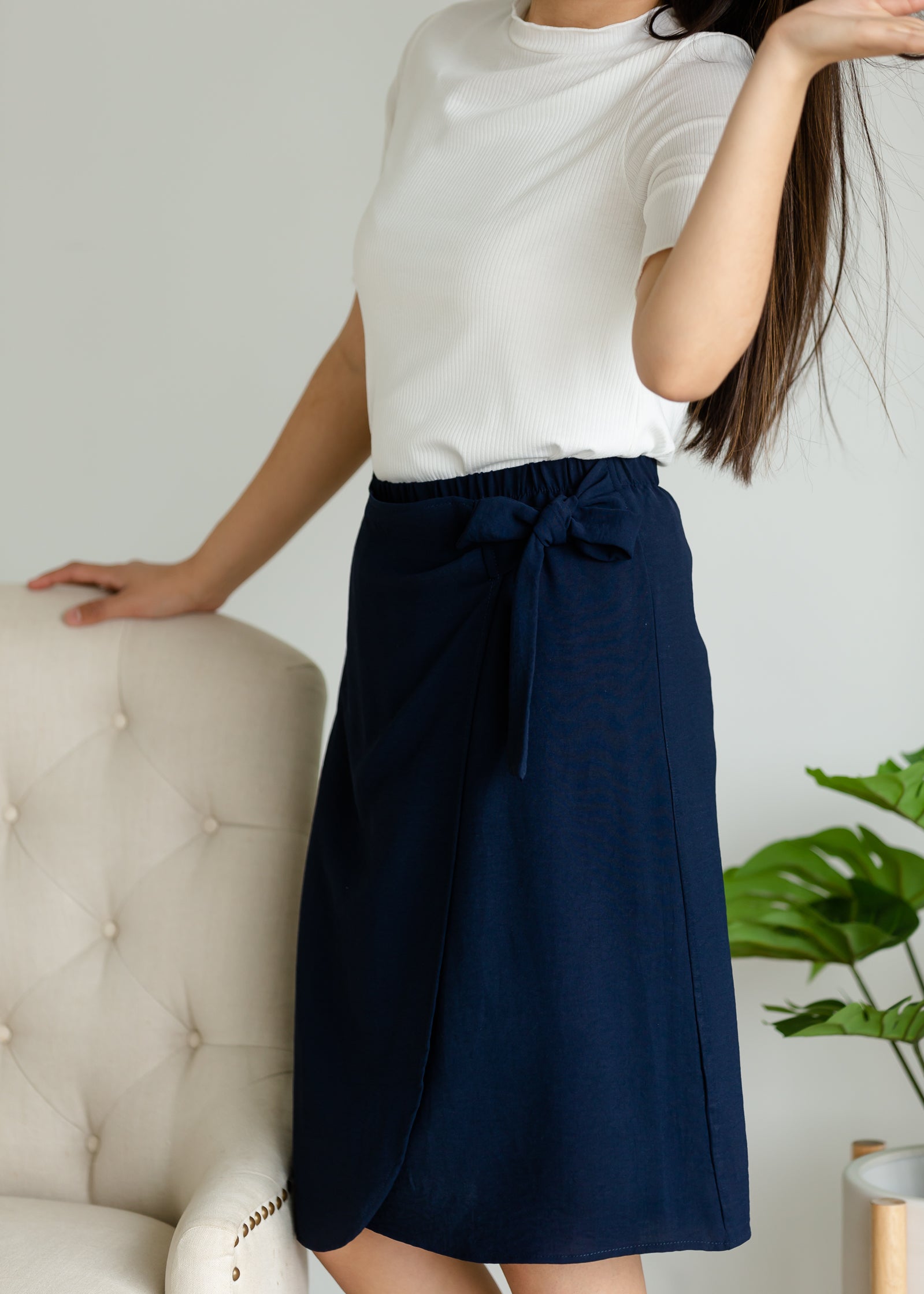 Navy Faux Wrap Tie Front Midi Skirt - FINAL SALE Skirts