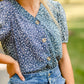 Navy Floral Button Top Tops