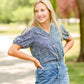 Navy Floral Button Top Tops