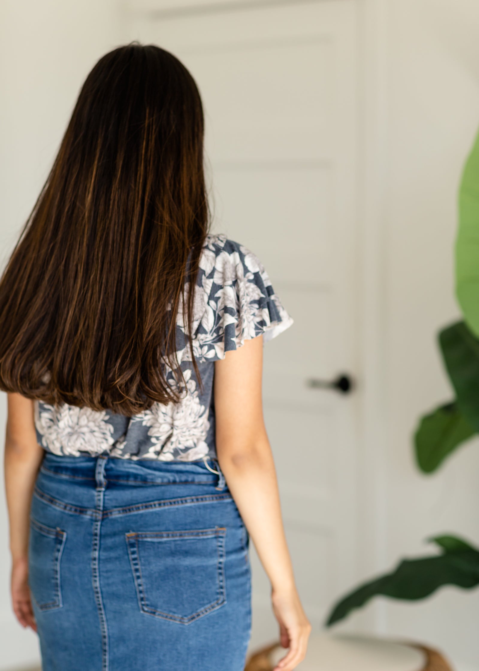 Navy Floral Flutter Sleeve Scoop Neck Tee - FINAL SALE Tops