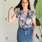 Navy Floral Flutter Sleeve Scoop Neck Tee - FINAL SALE Tops