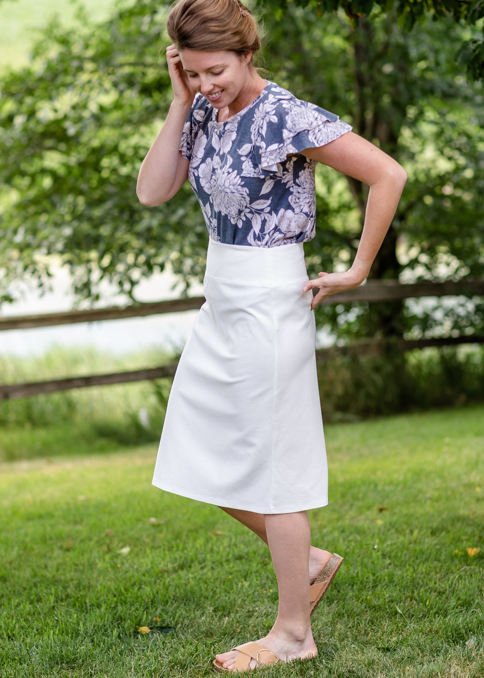 Navy Floral Flutter Sleeve Scoop Neck Tee - FINAL SALE Tops