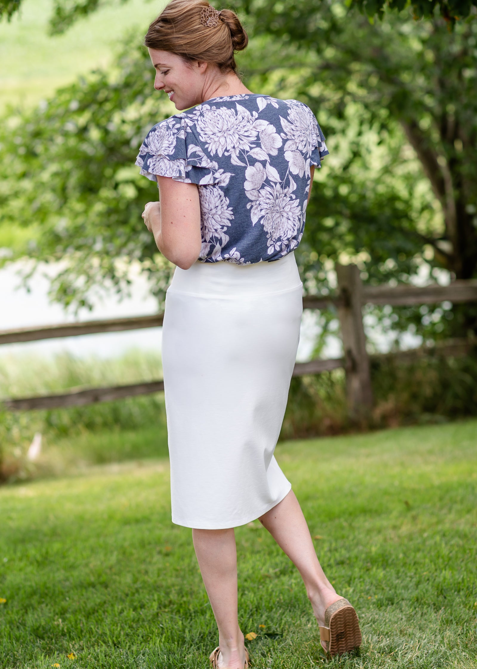 Navy Floral Flutter Sleeve Scoop Neck Tee - FINAL SALE Tops