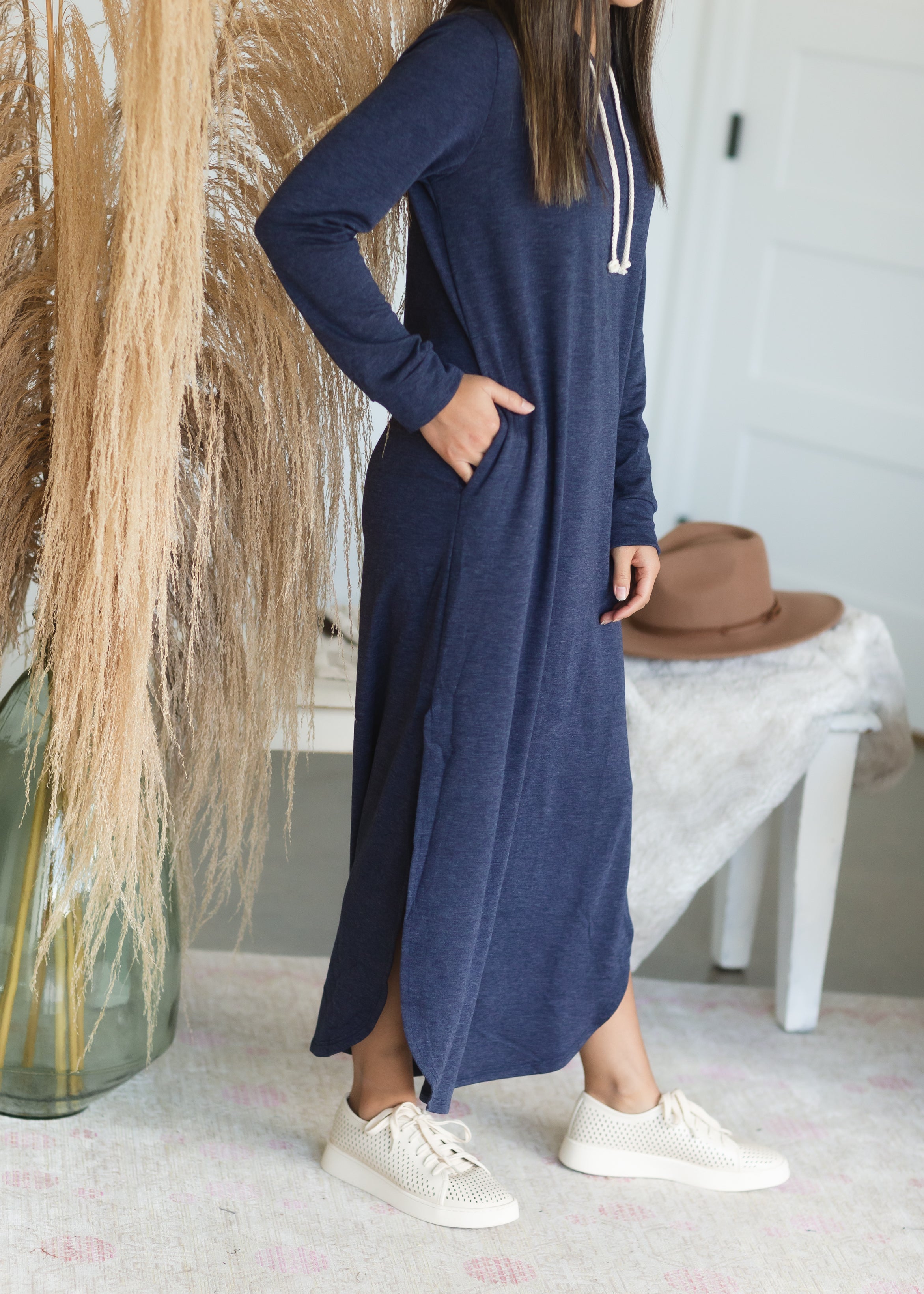 Navy French Terry Hooded Maxi Dress FINAL SALE Inherit Co