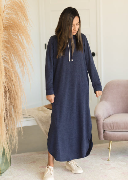 Navy French Terry Hooded Maxi Dress - FINAL SALE Dresses