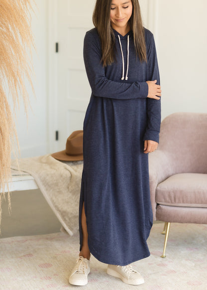Navy French Terry Hooded Maxi Dress - FINAL SALE Dresses