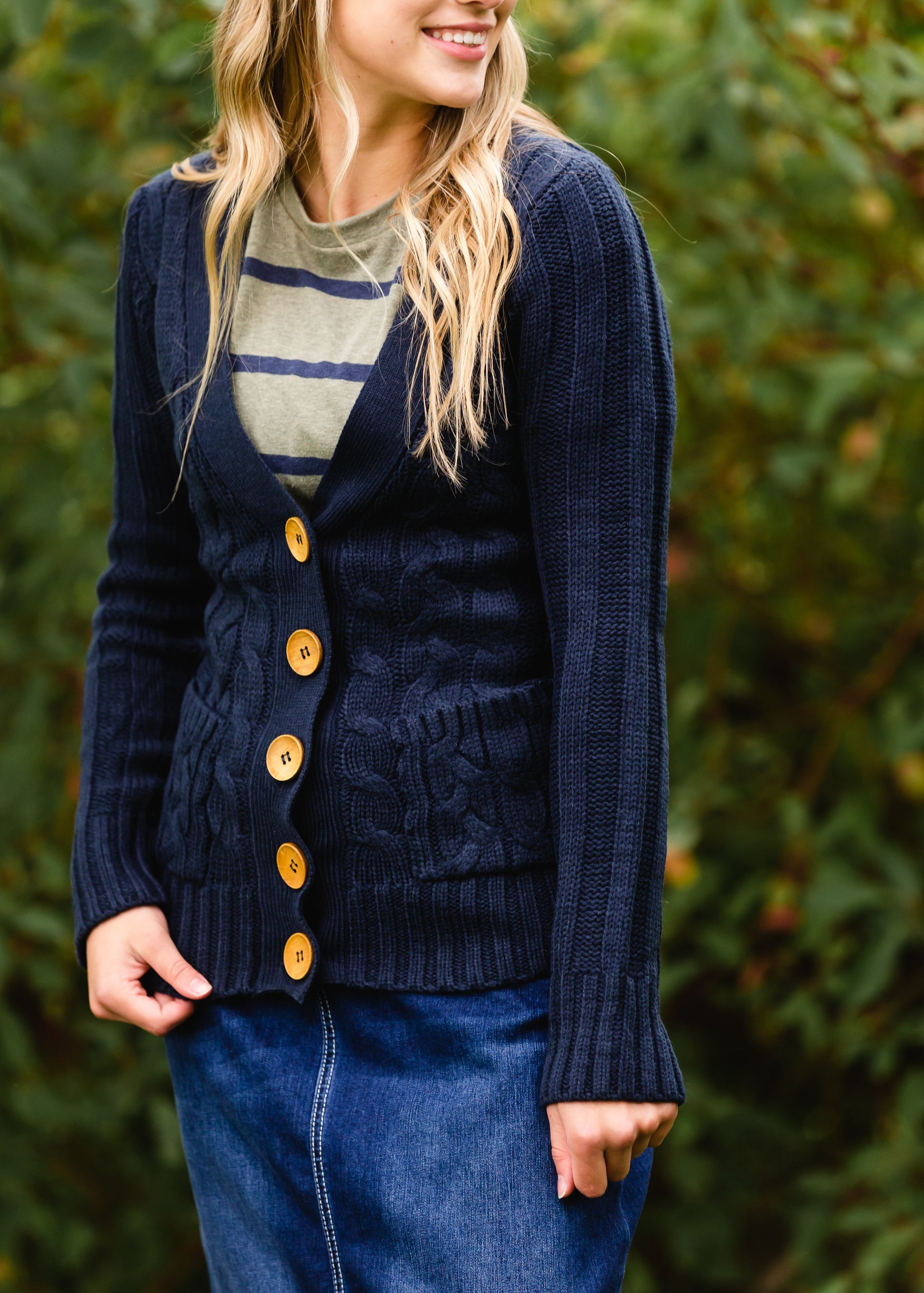 Navy Knitted Cardigan Jacket - FINAL SALE Tops