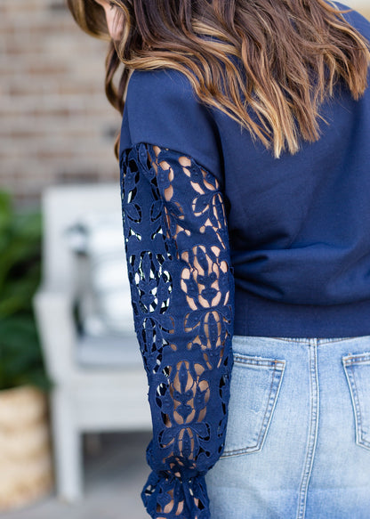 Navy Lace Long Sleeve Top - FINAL SALE Tops
