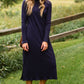 Navy Long Sleeve Ribbed Knit Midi Dress Dresses