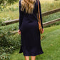 Navy Long Sleeve Ribbed Knit Midi Dress Dresses
