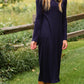 Navy Long Sleeve Ribbed Knit Midi Dress Dresses